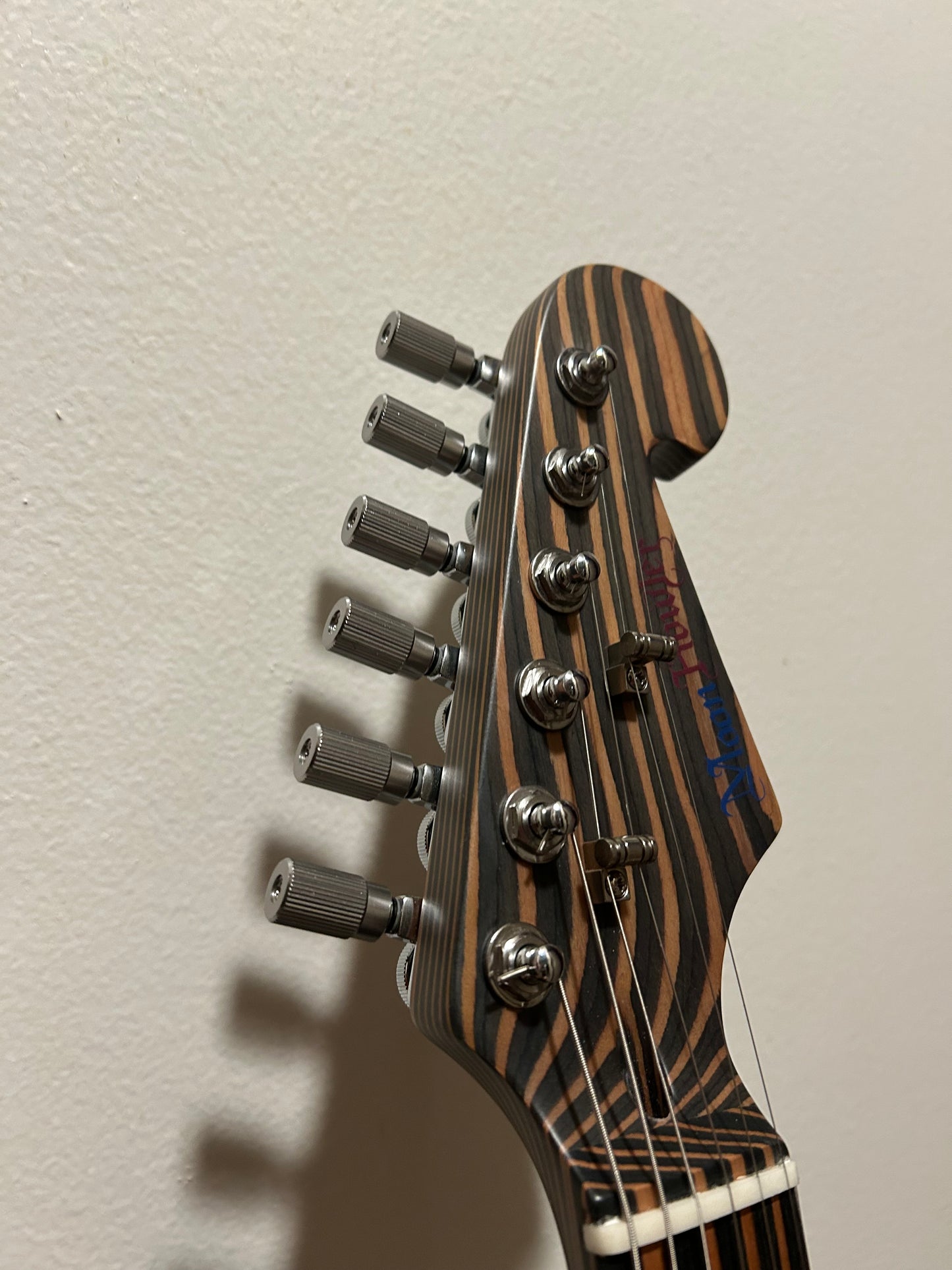 Double-cut all Zebrawood guitar